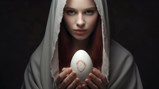 Mysterious woman holding an egg