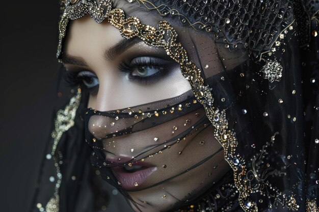 Photo mysterious woman in ornate veil and headdress