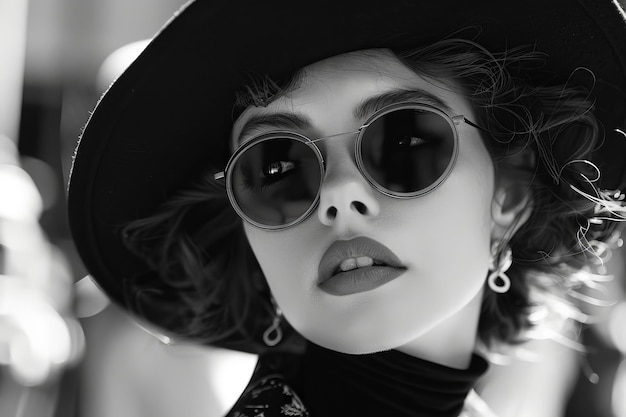 Photo mysterious woman in sunglasses and hat