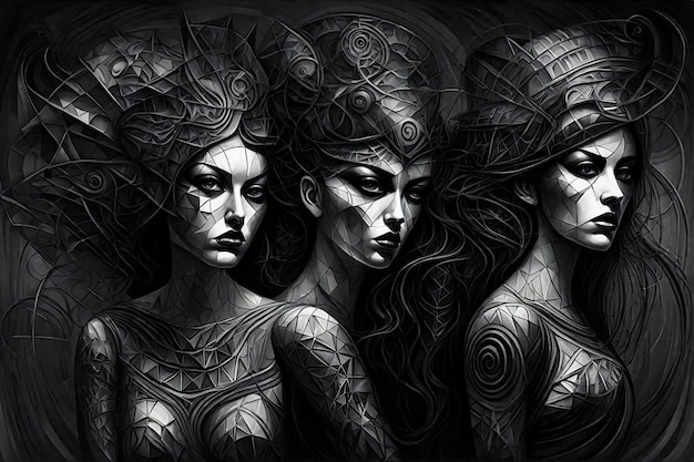 Mysterious women with fantasy makeup Digital art painting