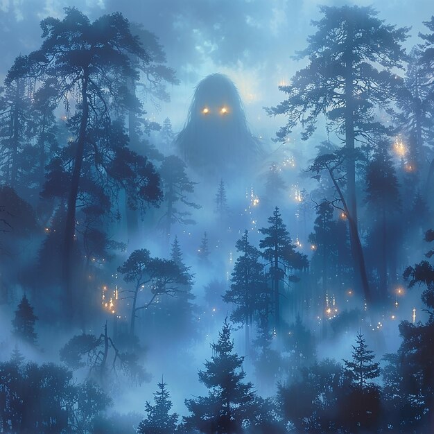 Photo mysterious yokai spirit in misty forest