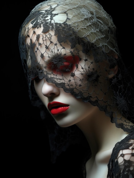 Mystery girl hidden under the veil cassock mask elegance gentlemanly luxury carnival ball overeating mystery and fantasy creative photos and elegant stylish presentation