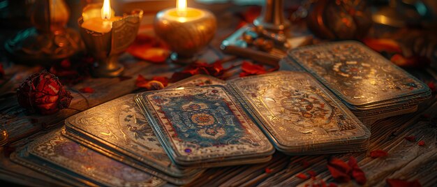 Mystic Fortune Telling Cards and Magical Artifacts on Table