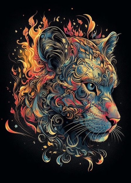 Mystic lion face digital art illustration image Ai generated art