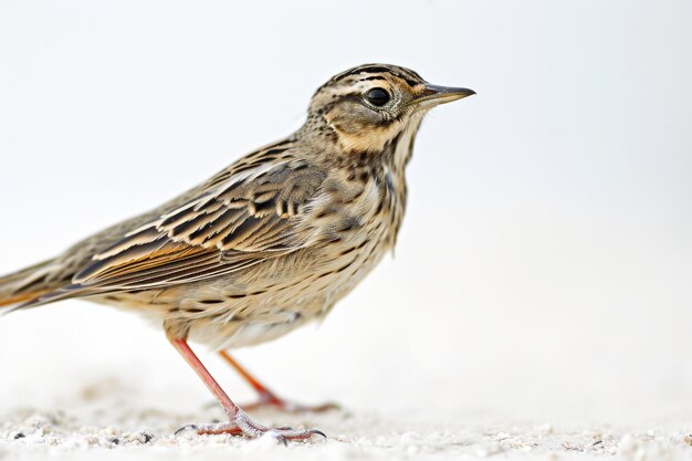 Mystic portrait of African Pipit standing in studio Isolated on white background