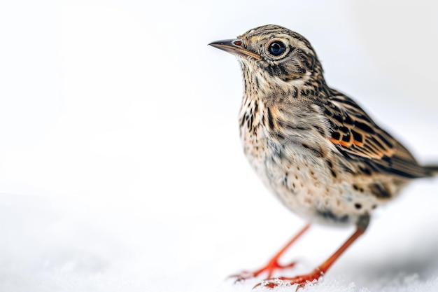 Mystic portrait of African Pipit standing in studio Isolated on white background