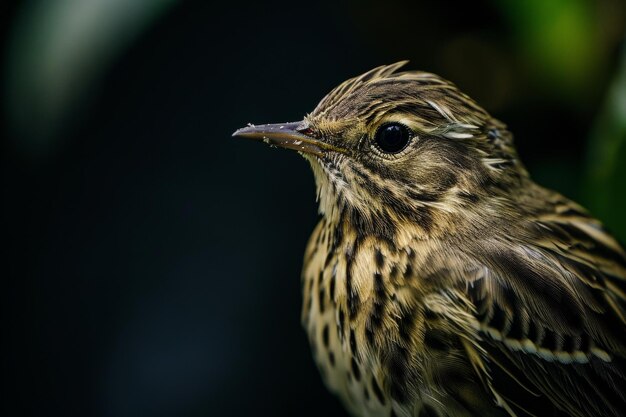 Mystic portrait of Buffbellied Pipit standing in studio Isolated on black background