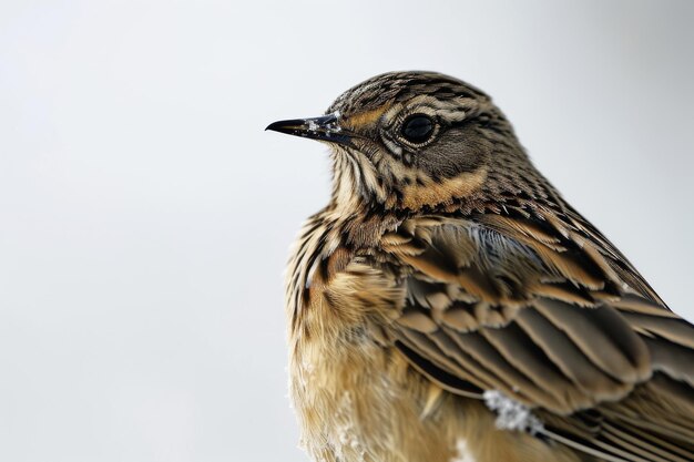 Mystic portrait of Buffbellied Pipit standing in studio Isolated on white background