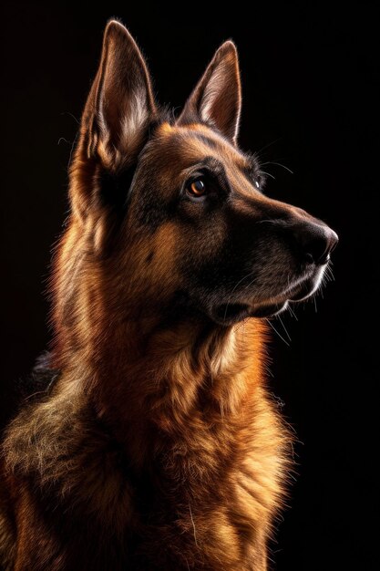 Mystic portrait of German Shepherd full body View Isolated on blac background