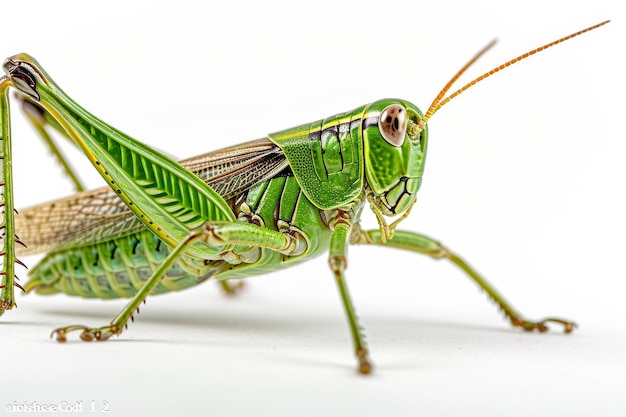 Mystic portrait of Green Grasshopper leaves beside view