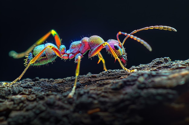 Mystic portrait of Iridescent Ant on root in studio