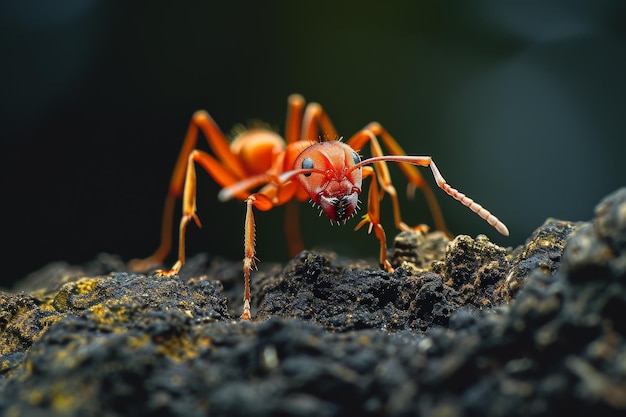 Mystic portrait of Maroon Red Ant on root in studio