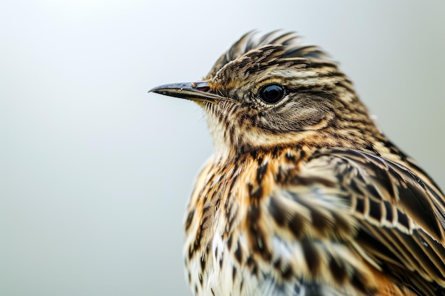 Mystic portrait of Meadow Pipit standing in studio Isolated on white background