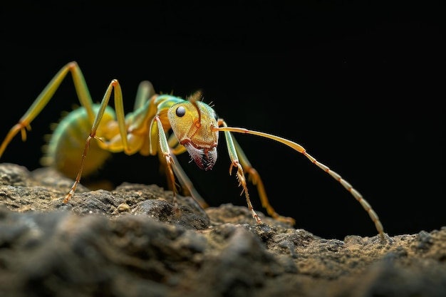 Mystic portrait of Metallic Green Ant on root in studio