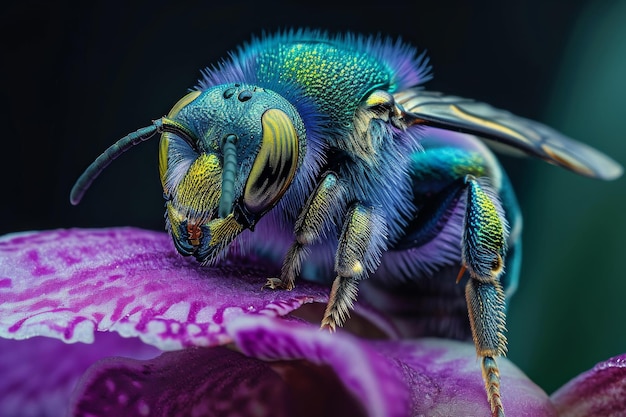 Mystic portrait of Orchid Bee on flower essence