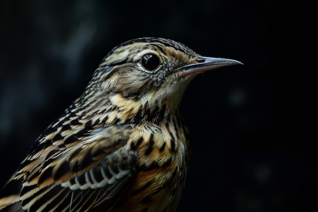 Mystic portrait of Richard39s Pipit standing in studio Isolated on black background