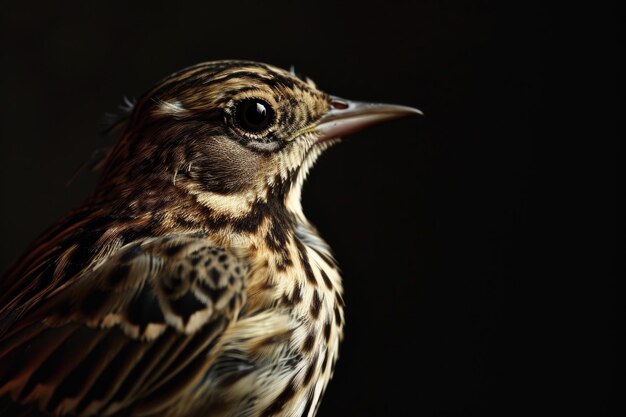 Mystic portrait of Richard39s Pipit standing in studio Isolated on black background