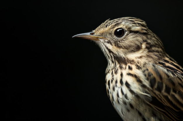 Mystic portrait of Richard39s Pipit standing in studio Isolated on black background