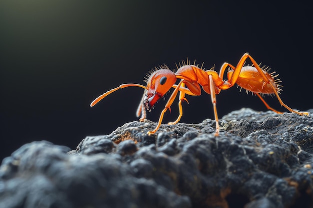 Mystic portrait of Tiny Red Ant on root in studio