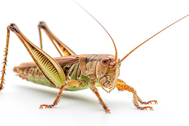 Mystic portrait of Tropical Cricket beside view full body shot Closeup View Isolated on white backgr