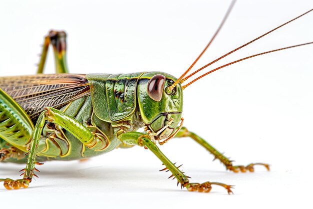 Mystic portrait of Tropical Cricket beside view full body shot Closeup View Isolated on white backgr