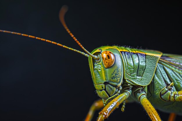 Mystic portrait of Woodland Grasshopper beside view