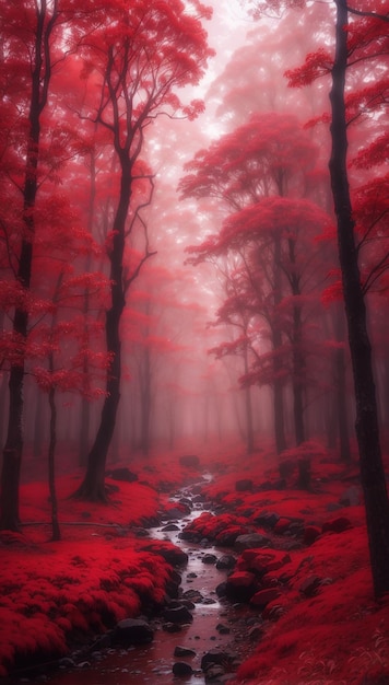 Mystic red forest wallpaper