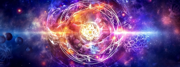 Mystic sun in universe magic abstract esoterica banner made with Generative AI