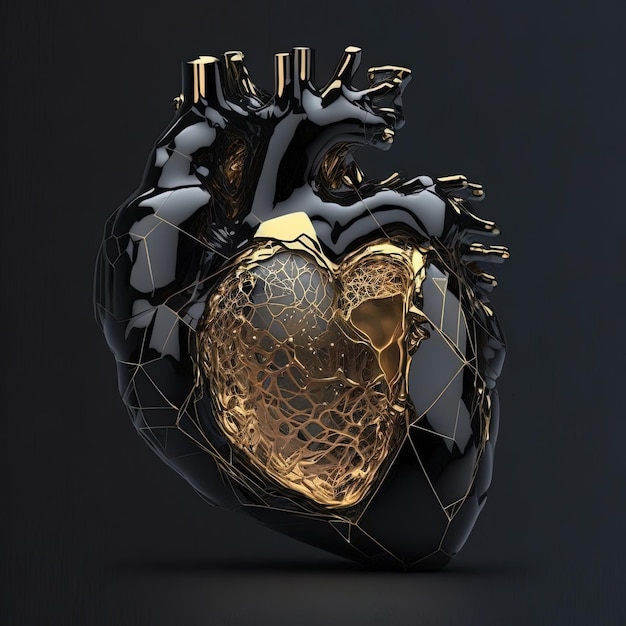 Mystic Vitality Black Onyx Human Heart with Golden Highlights