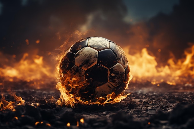 Mystical ambiance soccer ball on smoky field providing space for versatile compositions