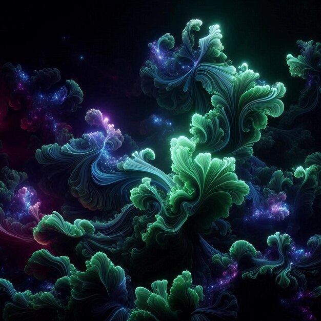 Photo mystical bioluminescence flora deep within the shadows