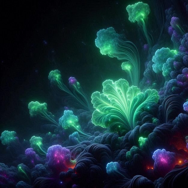 Photo mystical bioluminescence flora deep within the shadows