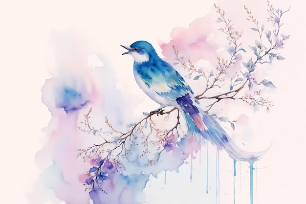 A mystical bird photograph in watercolor style