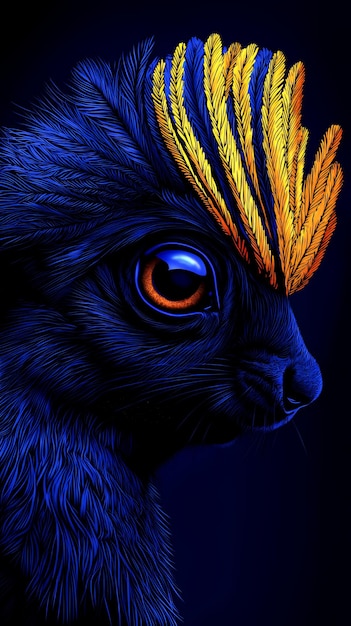 Photo mystical blue creature with golden feathers