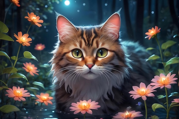 Mystical Cat in a Forest Glade