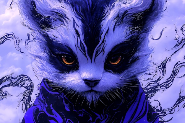 Photo mystical cat with blue and purple swirls