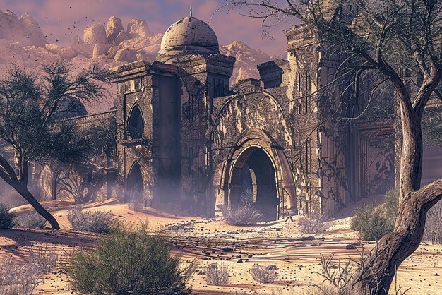 Mystical desert ruins in detailed 3D environment