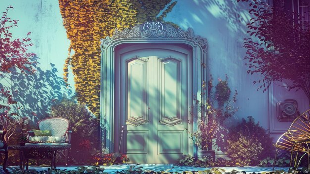 Photo a mystical doorway leading to a dreamlike garden