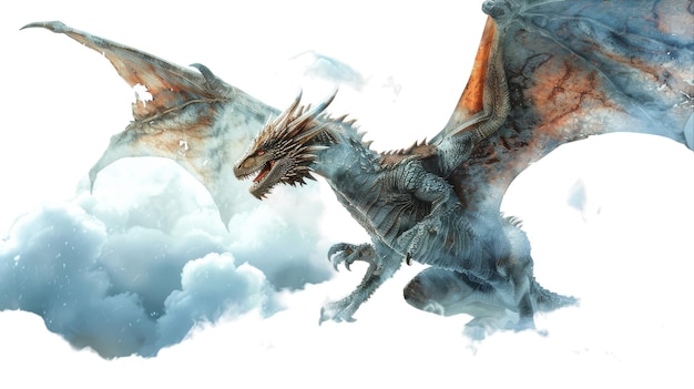 Mystical Dragon Soaring Through the Clouds on transparent background