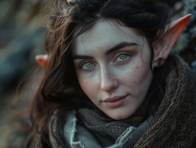 Photo mystical elf woman with captivating eyes in a natural setting