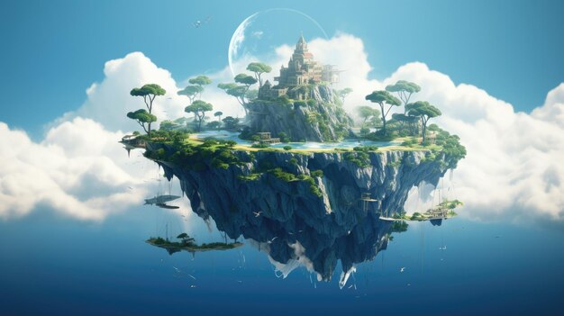 Photo mystical floating island in the middle of a vast ocean