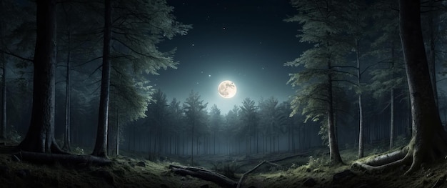 Photo a mystical forest bathed in moonlight