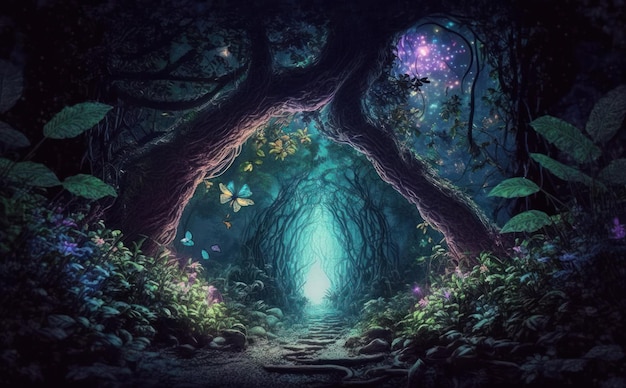 Mystical forest concept of ayahuasca psychedelics and hallucination