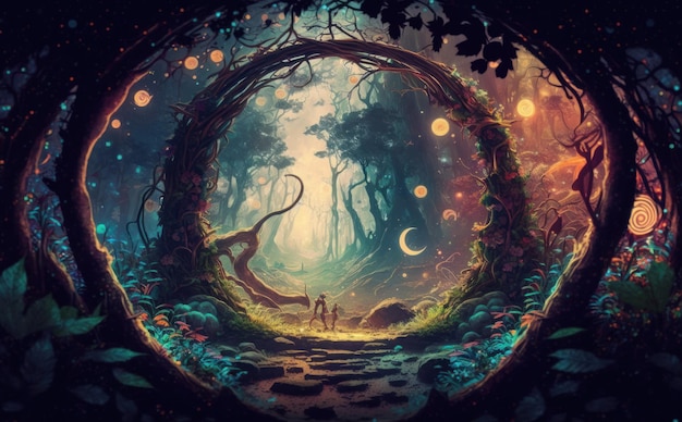 Mystical forest concept of ayahuasca psychedelics and hallucination