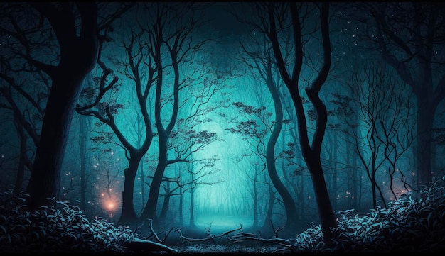 Mystical forest scene at night as digital art Generate Ai