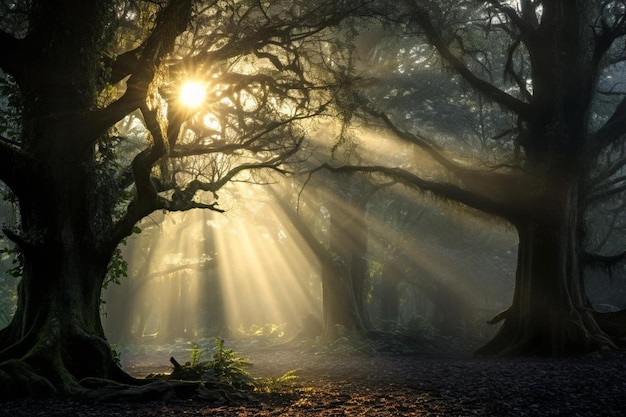 Mystical Forest with Ethereal Light Simple beautiful background wallpaper