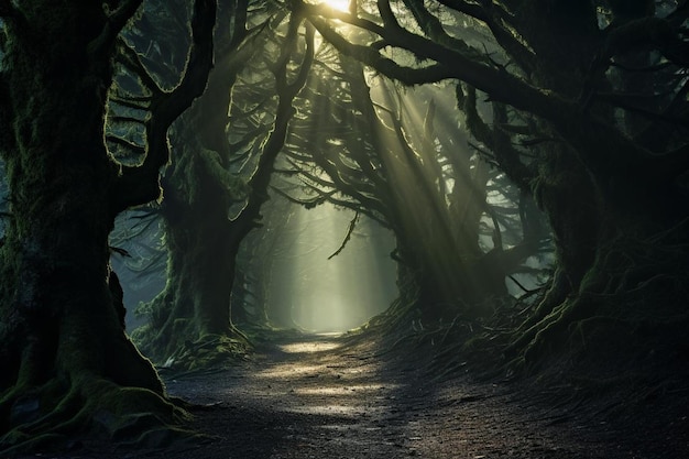 Mystical Forest with Ethereal Light Simple beautiful background wallpaper