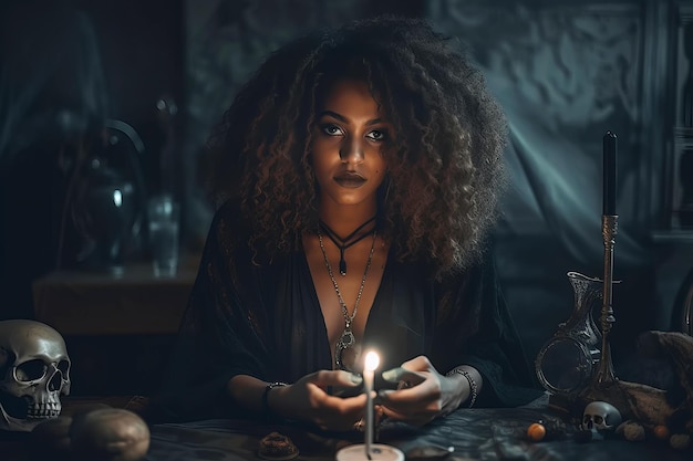 Mystical fortune teller woman predict future Generative AI illustration