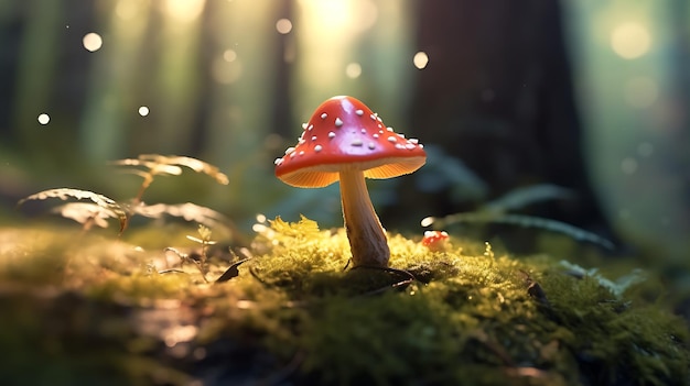 Mystical Fungi Delight Magic mushroom in the forest generated by AI