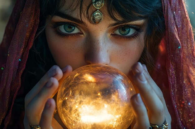 Photo mystical gaze into the crystal ball